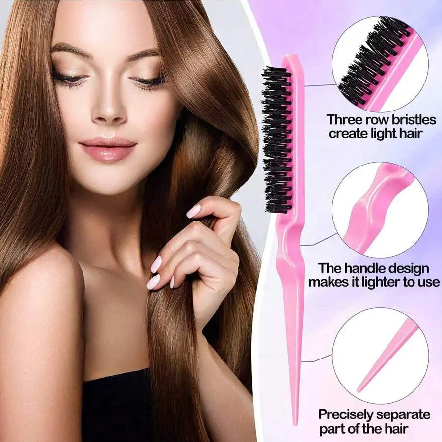 New Three-piece Hair Brush Set Sharp-tail Comb Three-row Hair Comb Steel Needle Mouse Tail Comb Toothbrush Eyebrow Brush Tool