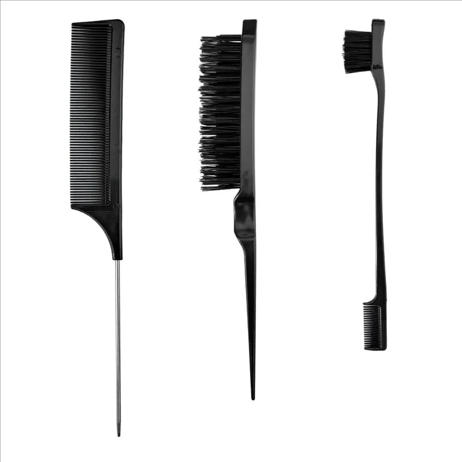 New Three-piece Hair Brush Set Sharp-tail Comb Three-row Hair Comb Steel Needle Mouse Tail Comb Toothbrush Eyebrow Brush Tool