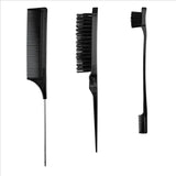 New Three-piece Hair Brush Set Sharp-tail Comb Three-row Hair Comb Steel Needle Mouse Tail Comb Toothbrush Eyebrow Brush Tool