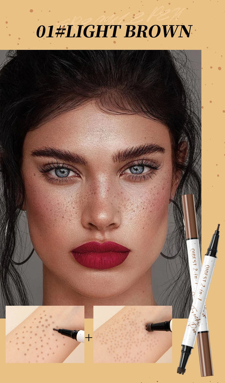QIBEST Double-end Freckles Stamp Pen Makeup 2-IN-1 Freckle Seal Waterproof Face Concealer Contour Natural Brown Freckle Cosmetic