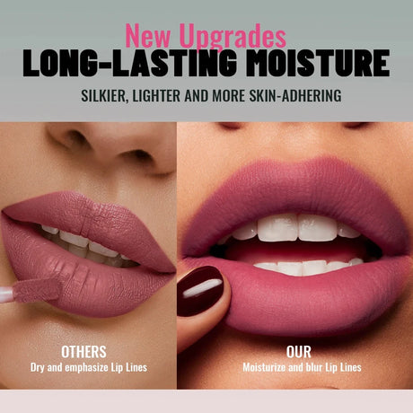1pc Matte Velvet Lip Gloss, Highly Saturated Liquid Lip Mud, Non-Stick Long Lasting, All Skin Tones Compatible, 5 Shades Mixed P