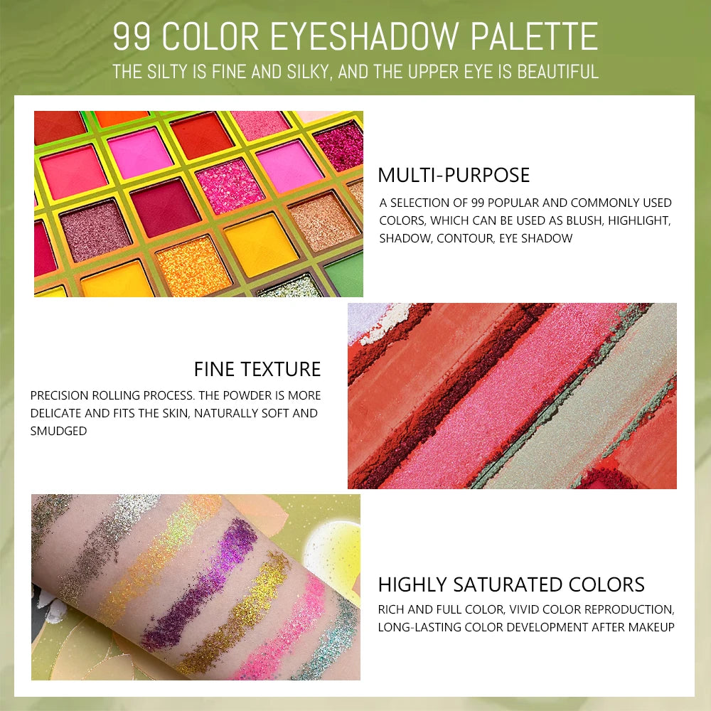 99 Color Rainbow Eye Makeup Plate Professional Matte Flash Plate Durable Eye Shadow Plate Suitable for Gifts to Women Cosmetics