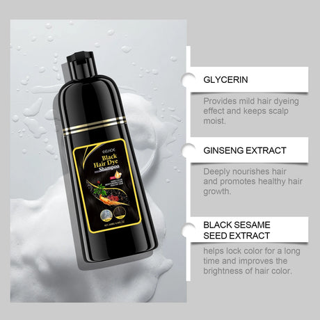 Black Hair Colouring Shampoo 3 in 1 Natural Herbal Essence Instant Colouring Shiny Hair Dye Shampoo Cleaning Nourishing Hair for Covering White