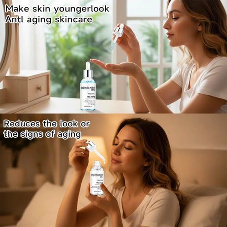 SEYHZE 2pcs Salicylic Acid Niacinamide Essence Set 5% Niacinamide Ceramides Purslane for Brightening Skin Tightening Pores Moist
