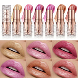 6 Colors 3 in 1 Pearlescent Sparkling Lipstick Matte Glitter Waterproof Long Lasting Pearl Shine Lip Gloss Shimmer Sexy Makeup