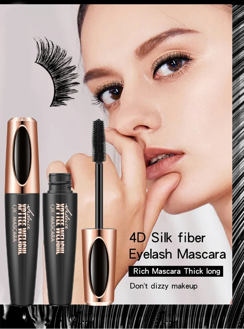 Black 4D Fiber Mascara Thick Lengthening Volumizing Waterproof Sweatproof Long Lasting Eyelash Extension Eye Makeup Cosmetics
