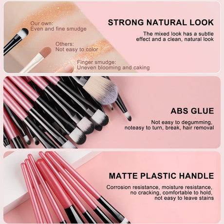 20PCS Eye Shadow Makeup Brush Set Concealer Brush Eye Cosmetic Soft Bristles Eyebrow Eyeliner Brush Portable Beauty Makeup Tools