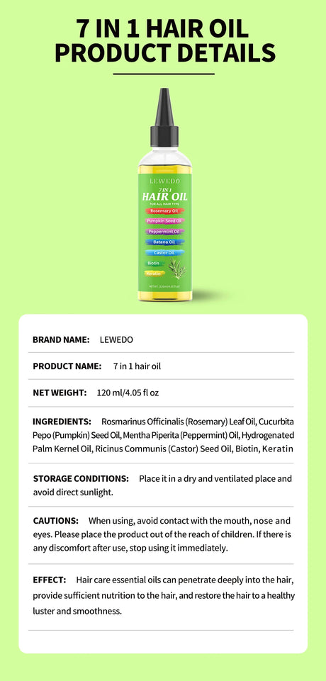 7 In 1 Hair Oil For All Hair Type Rosemary Batana Hair Growth Oil Keratin Biotin Castor Oil Hair Care Oil Beauty Health Product