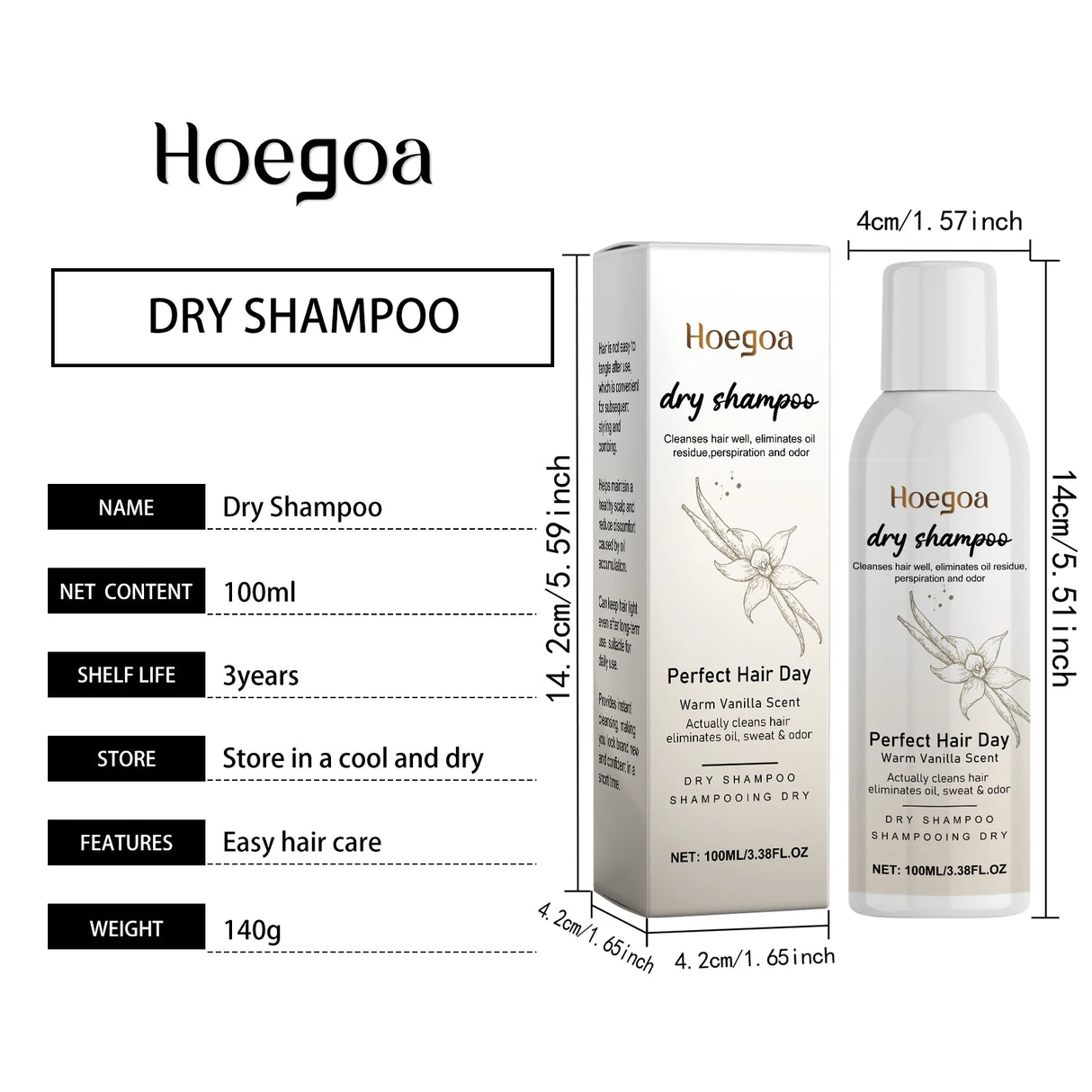 Vanilla Scented Dry Shampoo Spray Oil Absorbing Volumizing Hair Refresh Instant Clean No Water Needed Travel Size 100ml