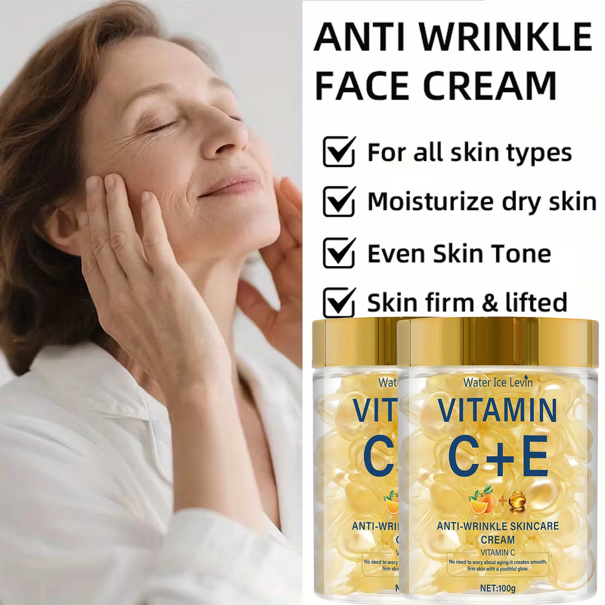 Vitamin C+E Anti-Wrinkle Skincare Cream with Retinol & Hyaluronic Acid for Moisturizing, Protecting & Smoothing Skin.