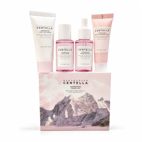 Centella Hyalu-Cica and Poremizing Travel Kit,Toner, Ampoule Serum,Face Moisturizer Cream and Night Sleeping Pack Mini 4pcs Set