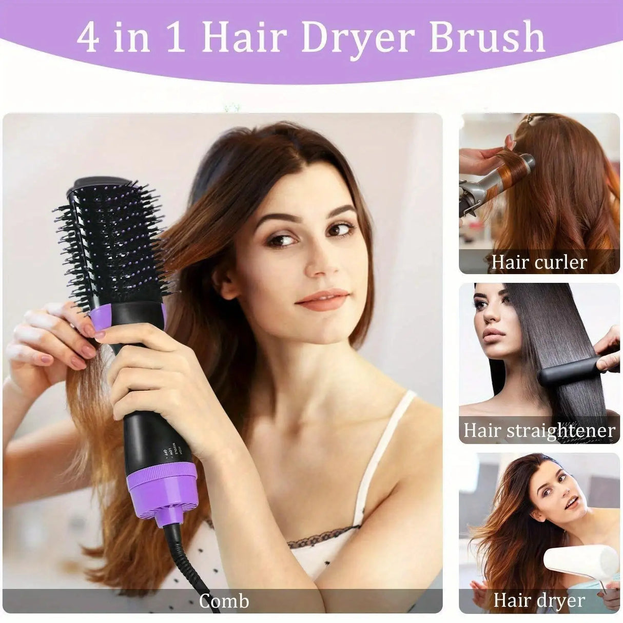 4-in-1 Hot Air Brush Hair Dryer Set | Curling, Straightening, Drying & Styling Tool with Rotating Ceramic Brush | Volumizer Blow Dryer Brush for Women | Ideal Birthday & Christmas Gift for Her | Salon-Style Results at Home