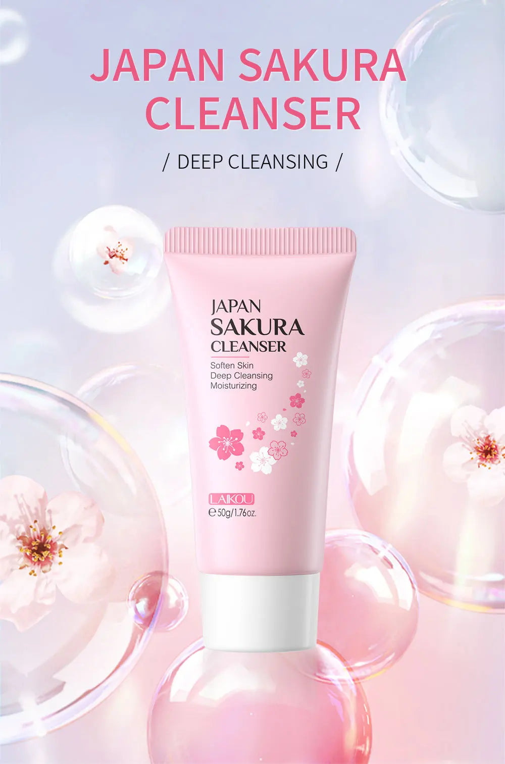 Laikou Sakura Facial Cleanser Deep Cleansing Pores Oil Control Moisturizing Brightening Face Wash Gentle For All Skin Types 50g