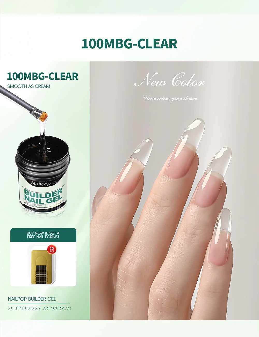 Nailpop Milky Smooth Builder Gel 30/100g for Nail Extension Long Lasting Quick Building UV Gel Soak Off Nail Art Design DIY