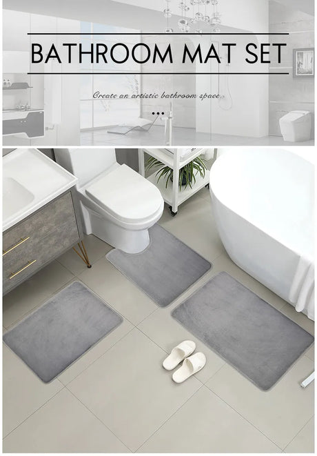 Three Piece Toilet, Bath Floor Mat, Shower Mat, Bath Absorbent Mat, Non Slip Carpet, Soft and Comfortable, Laundry Room.