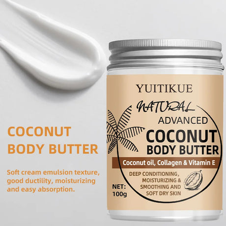 Advanced Coconut Body Butter 100g - Creamy Texture for Easy Absorption, Deeply Moisturizes & Smooths Dry Skin
