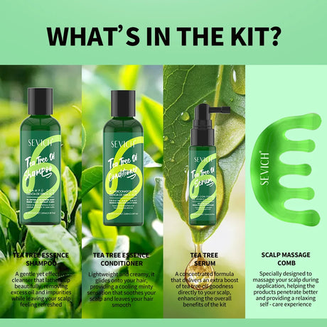 Tea Tree Essence Shampoo Hair Conditioner Set Deep Cleaning Moisturizing Scalp Strengthening Nourish Shiny Anti Hair Loss Care