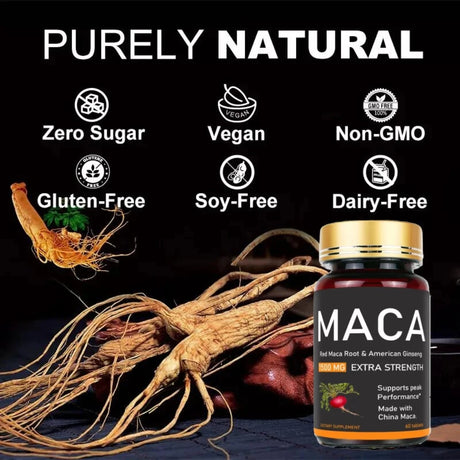 American Maca+Ginseng Capsule 60 Tablets 100% Pure Non-GMo Supports Reproductive Health Natural Energizer
