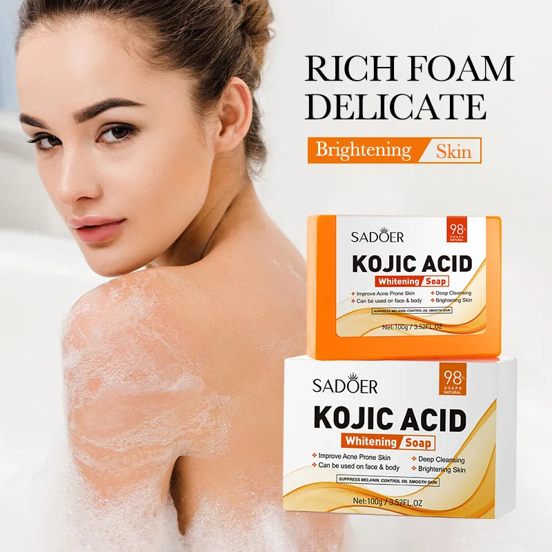 SADOER 100g Kojic Acid Whitening Soap, Handmade Bath Soap, Body Cleansing Antimicrobial Moisturizing and Disinfection Sope