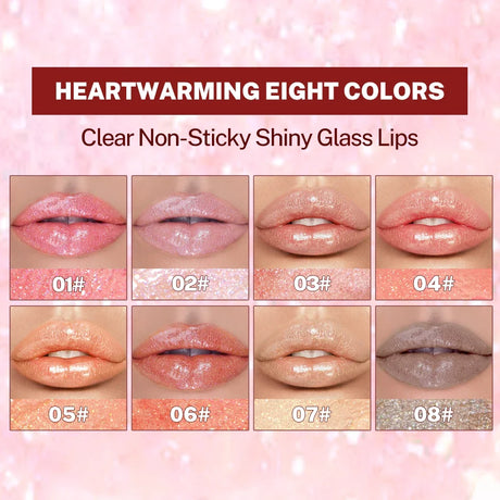 Qibest 8 Colors Moisturizing Diamond Shimmer Glitter Lip Gloss Makeup Sparkling Glitter Liquid Lipstick Pearl Lipgloss Tint