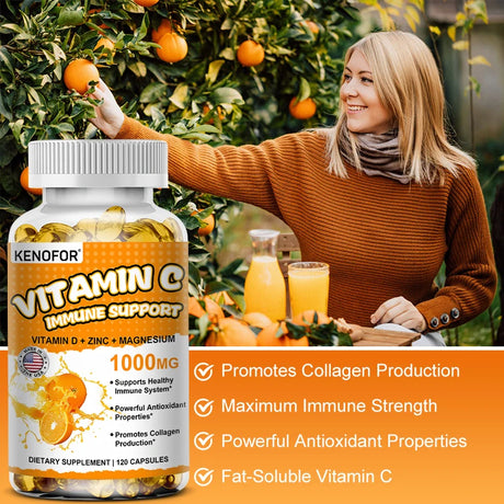 Vitamin C Capsules, Antioxidant, Support Immune System, Cellular Energy Production, Skin Brightening & Collagen Synthesis