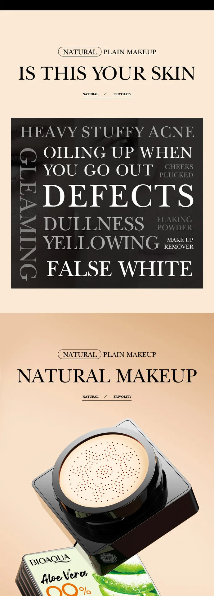 Aloe Air Cushion CC Cream Mushroom Head Puff Moisturizer Concealer Brightening BB Cream Waterproof Face Base Makeup Cosmetics