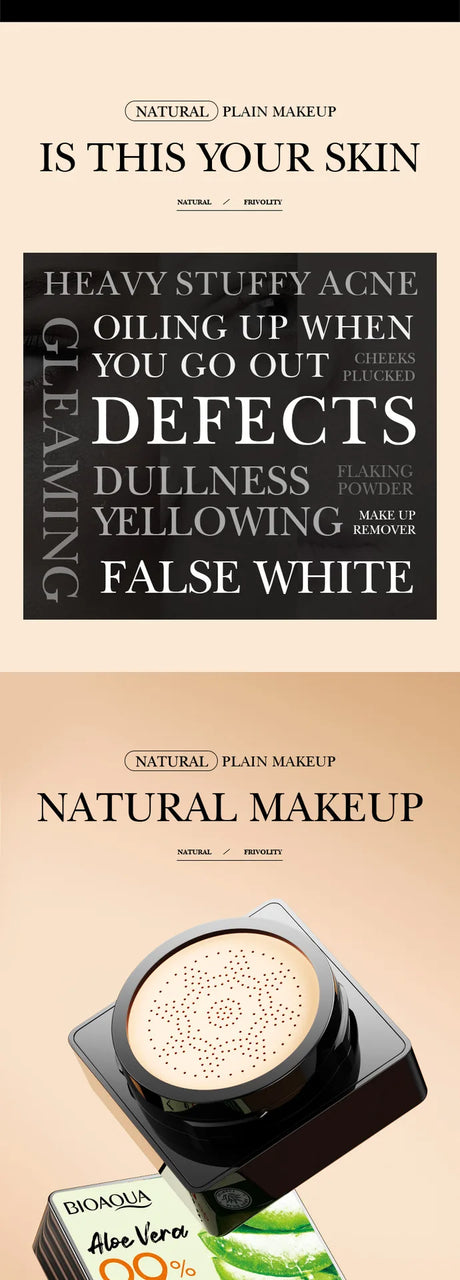 Aloe Air Cushion CC Cream Mushroom Head Puff Moisturizer Concealer Brightening BB Cream Waterproof Face Base Makeup Cosmetics