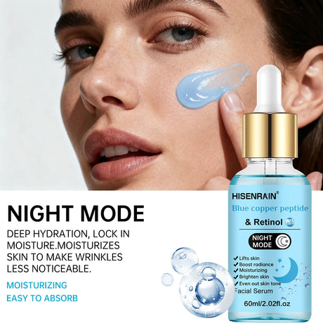 HISENRAIN Premium Pink & Blue Copper Peptide Serum - Anti-Aging, Skin Repair & Hydrating Facial Essence for Youthful Glow.