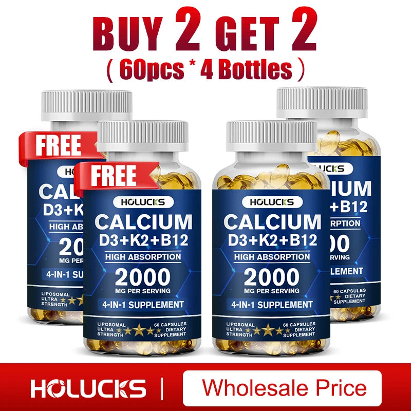 Calcium + D3 + K2 + B12 Capsules, Strength Bone & Teeth, Muscle Health, Replenish Joints, Support Immune Function