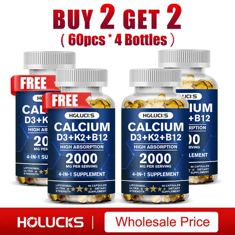 Calcium + D3 + K2 + B12 Capsules, Strength Bone & Teeth, Muscle Health, Replenish Joints, Support Immune Function