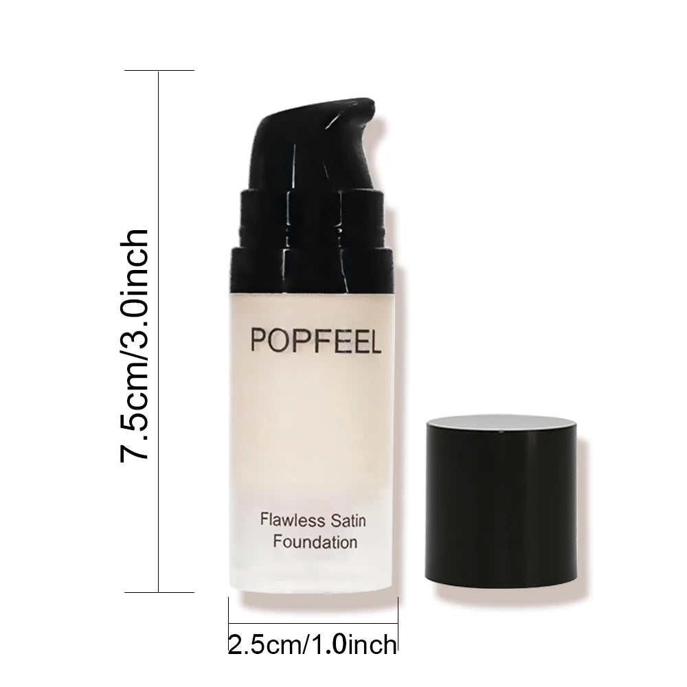 POPFEEL Flawless Satin Foundation, Full Coverage, Waterproof & Sweatproof, Long-Lasting for Perfect Base