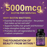 Biotin 25000mcg - Collagen Keratin Hyaluronic Acid Vitamins, Hair Skin Nails & Joint Support, Anti-aging Supplements Antioxidant