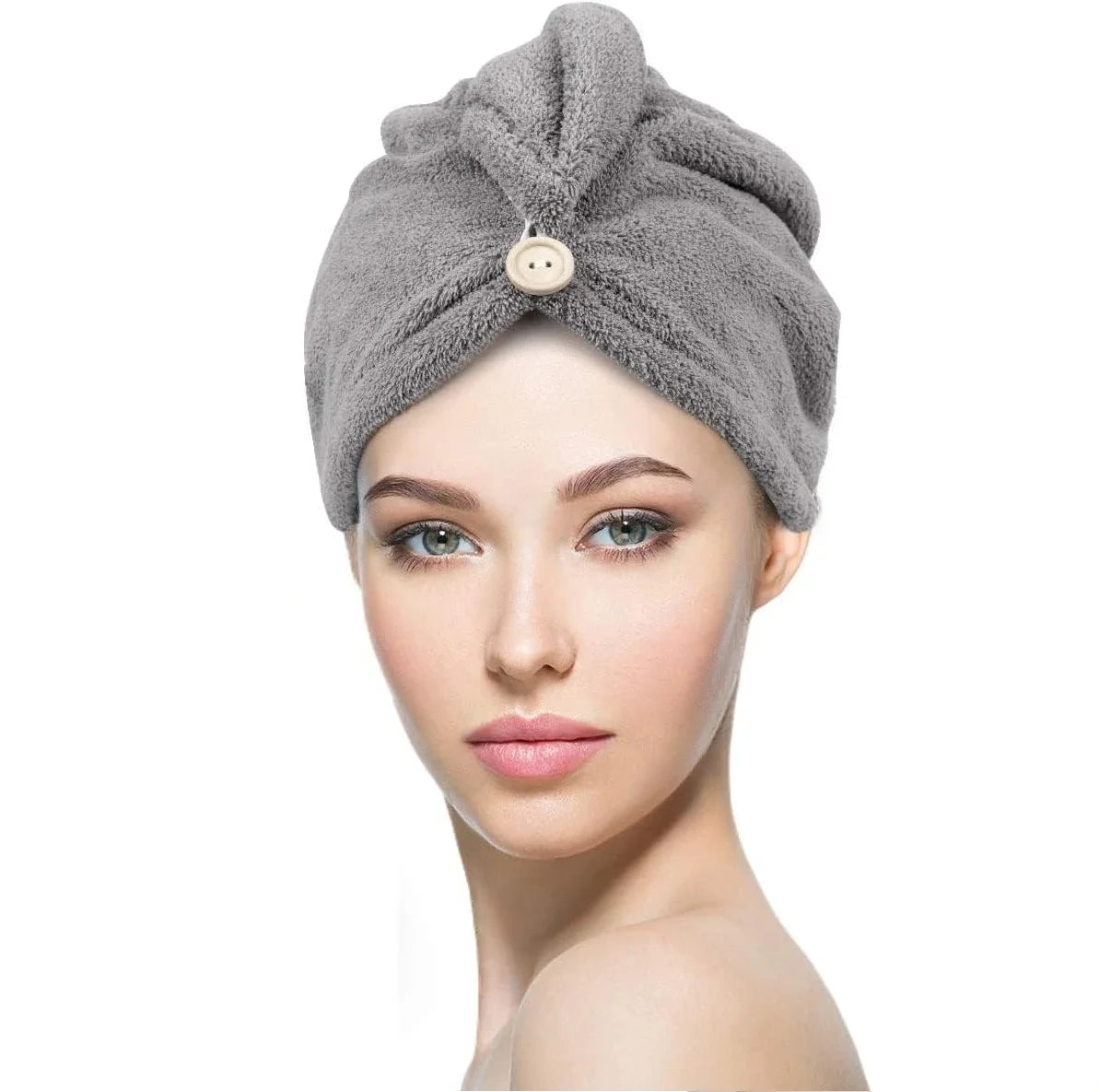 Button Up Hair Towel Wrap High Absorbency Microfiber Towels Curly Hair Girls' Quick Drying Towels Hair Drying Towels Hair Towel