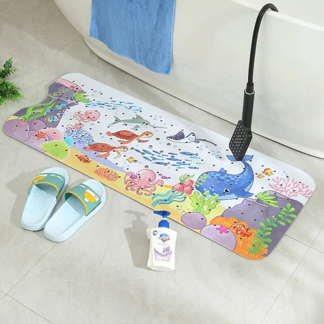 1pc Cartoon Extra Long Bathtub Mat 40x100cm Non Slip Bath Mat for Bathroom Tubs Shower Mats with Suction Cups & Drain Holes