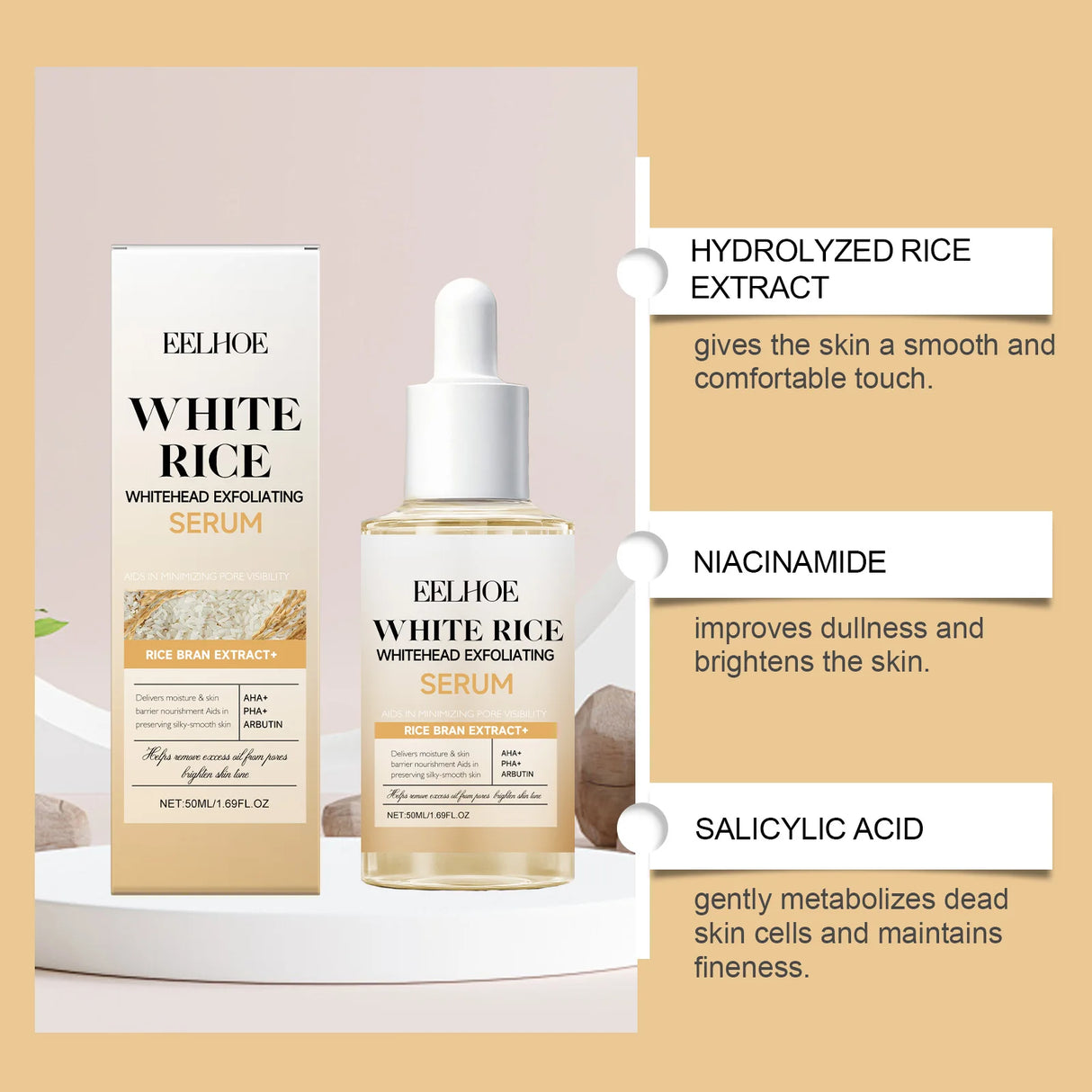 Black & White Rice Exfoliating Serum Set BHA Niacinamide Pore Minimizing & Brightening Blackhead Whitehead Remover Skincare Set