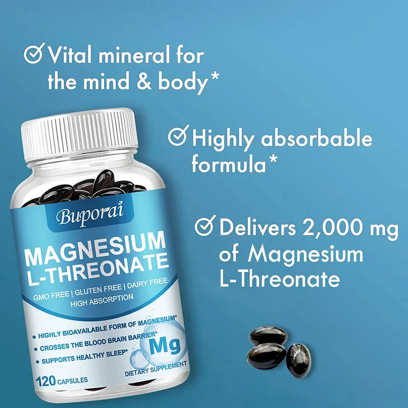 Magnesium L Threonate - Focus and Memory Enhancer, Supports Nerve Function, Muscle Strength, Bone and Joint Health