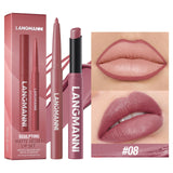 2Pcs/Set Matte Lipstick Lip Liner Pencil Non-Stick Cup Long-Lasting Velvet Red Lipstick Pen Smooth Lipliner Waterproof Makeup
