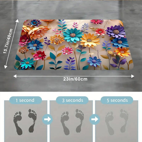 1pc multi-color floral print design bathroom mat, anti-slip, super absorbent and quick-drying shower floor mat, dry and soft ant
