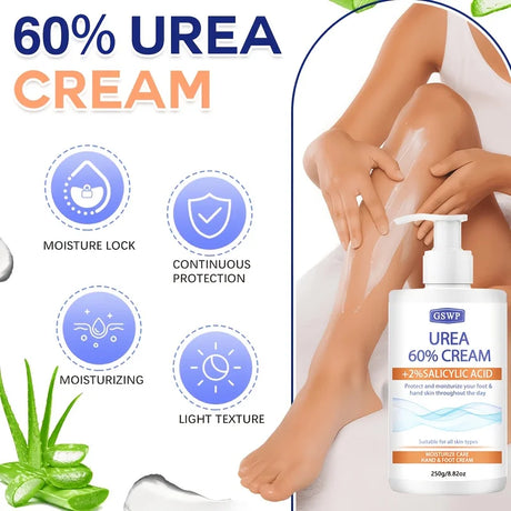 GSWP 60% Urea Moisturising Hand and Foot Cream, Containing Salicylic Acid, Protects and Nourishes Hands and Feet. 250g/500g