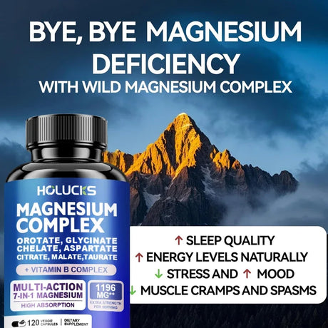 Magnesium Complex Capsules, Support Energy, Bone Strength, Restful Deep Sleep, Brain Health & Anxiety Relief