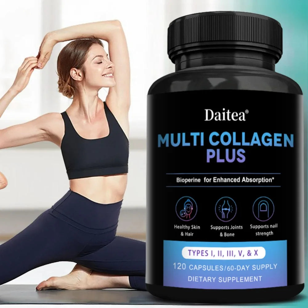 Multi Collagen Capsules (Types I, II, III, V & X) Support Skin Hair Nail Joint Health, Antioxidant, Anti-Aging