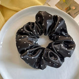 French Style Satin Hair Scrunchie Simple Black White Wave Point Designs Large Intestine Hair Loop Retro Gentle Elastic Hair Ties