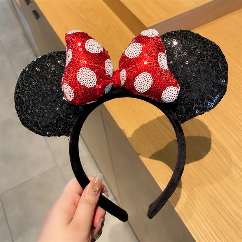 Mouse Ears Headband Girls Polka Dot Bow Sparkling Cartoon Hairdband Holiday Party Travel Hair Accessories Festival Party