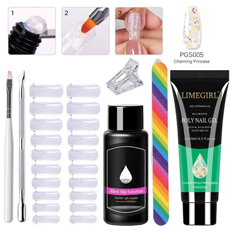 Limegirl Poly Nail UV Gel Set for Nails Quick Extension Building Soak Off UV Polys Nail Gel Kit Manicure Art  Decoration Tools