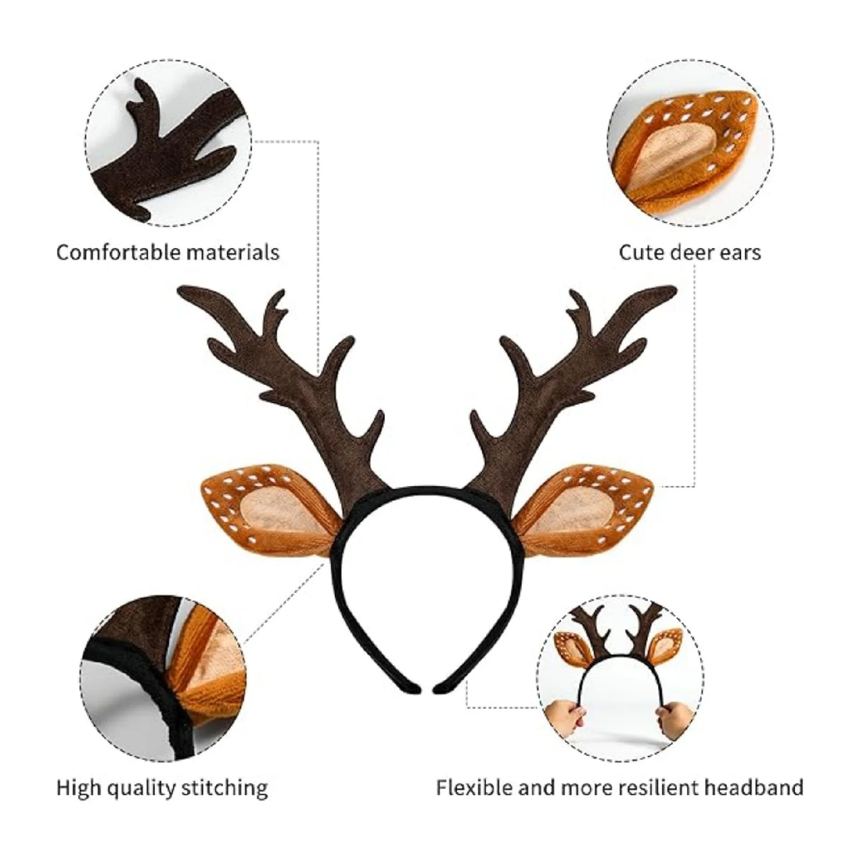 1PC Reindeer Hair Hoop for Adults & Kids, Cute Antler & Ear Costume Accessory - Suitable for Christmas & Autumn/Winter