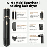 Six-In-One Hot Air Comb Foldable Curling Iron Hair Dryer Straight Roll Multi-Function Portable Hair Dryer
