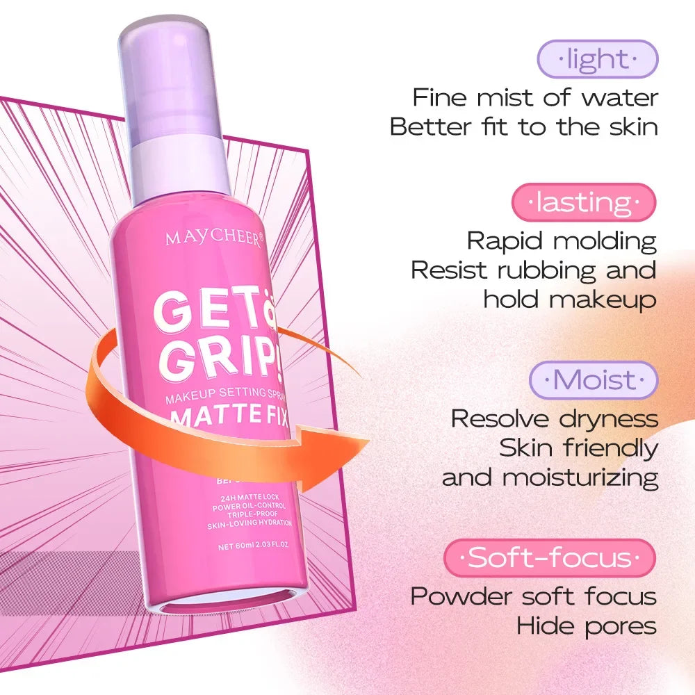 MAYCHEER Setting Spray Soft-focus Mist Matte Waterlight Oil Control Non-Smudging Non-Tight Waterproof 24H Long-lasting Cosmetics
