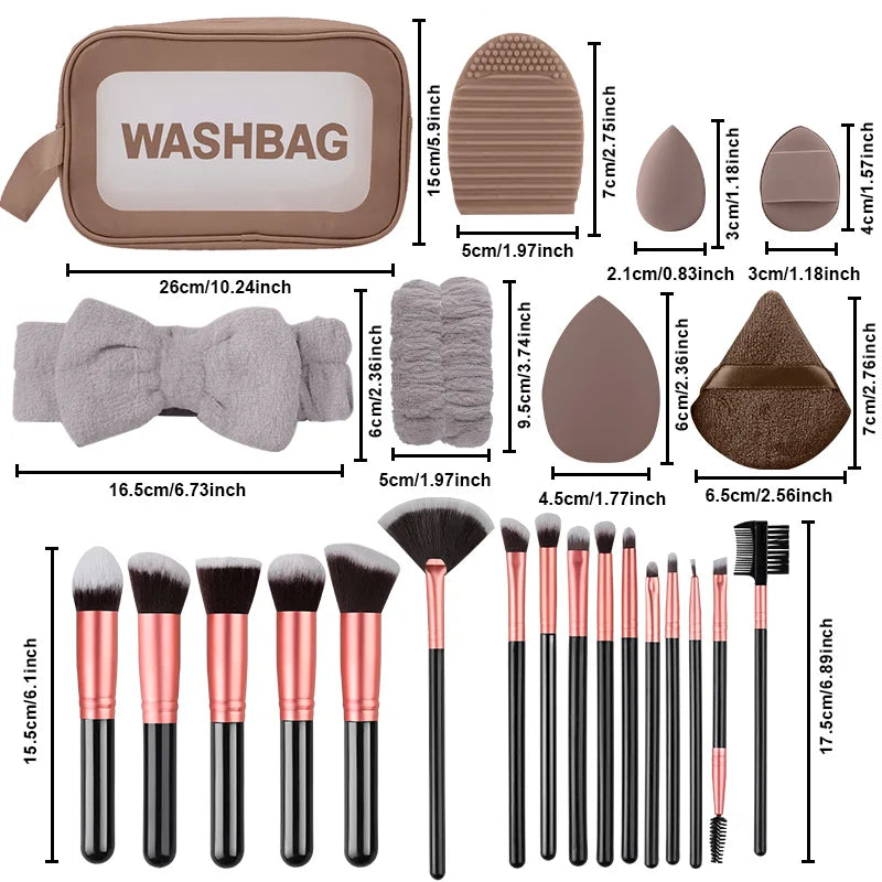 16PCS Professional Makeup Brush Set Premium Synthetic Eyeshadow Contouring Foundation Highlight Setting Powder Eyeliner Blending