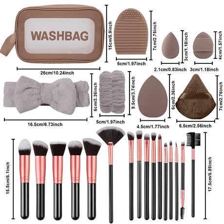 16PCS Professional Makeup Brush Set Premium Synthetic Eyeshadow Contouring Foundation Highlight Setting Powder Eyeliner Blending