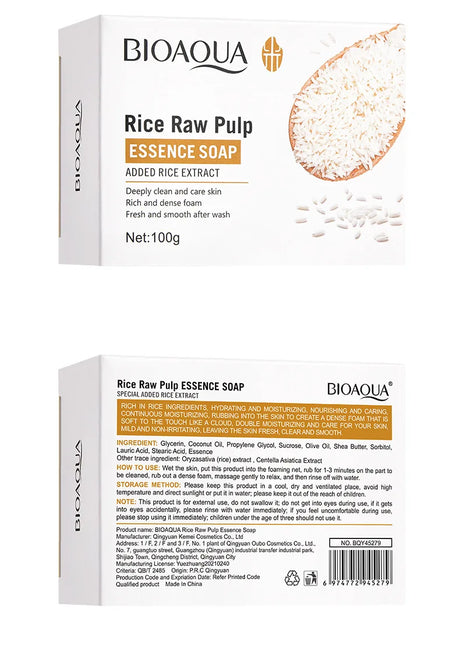 BIOAQUA White Rice Raw Pulp Facial Soap Face Wash Foam Facial Cleanser Moisturizing Whitening Body Bathing Handmade Soap